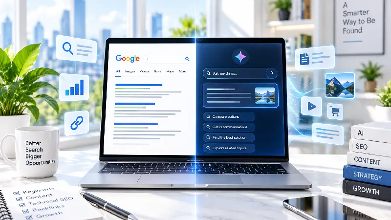 AI SEO vs traditional SEO comparison showing traditional search and AI-powered search experiences