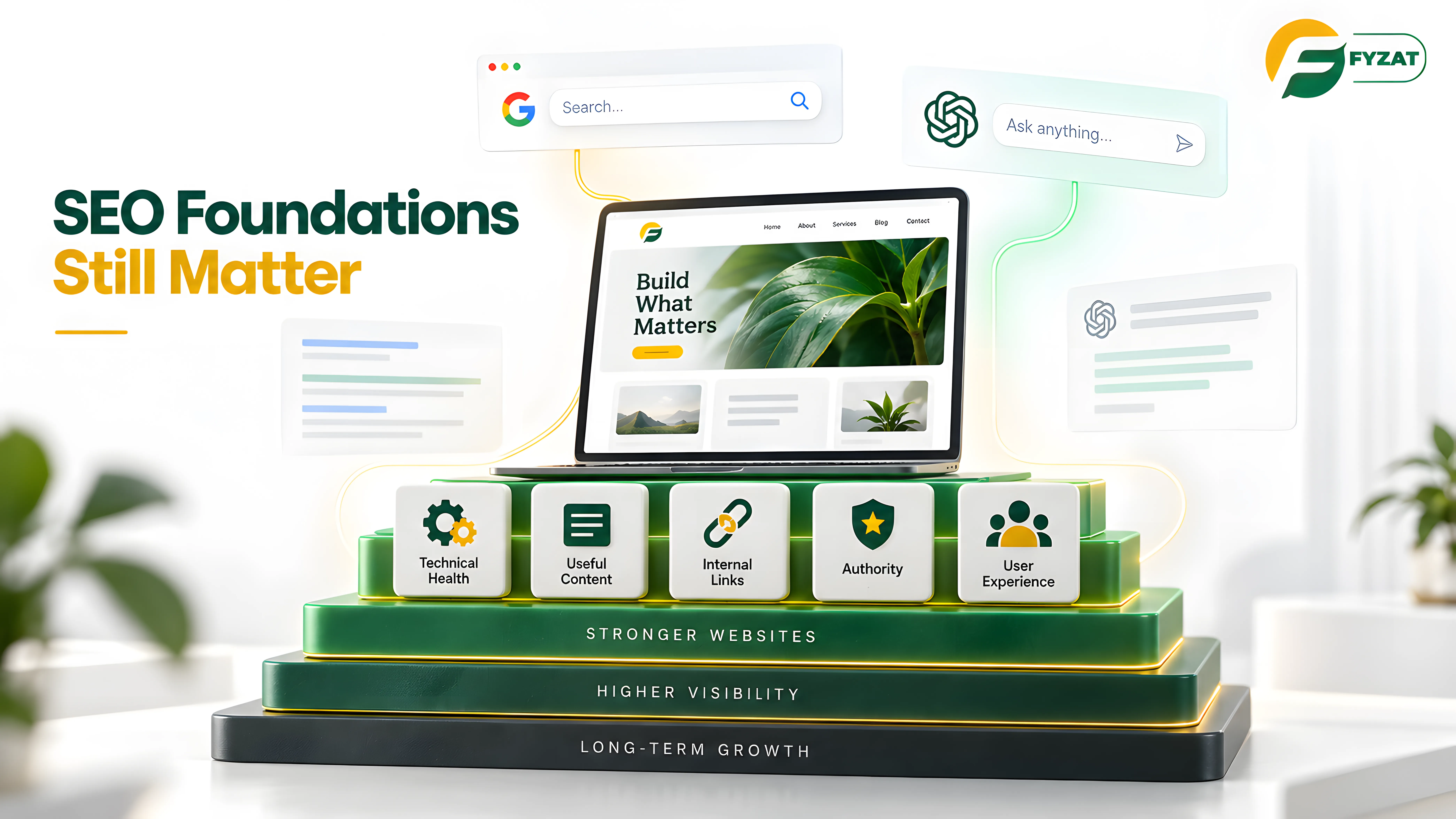 Technical health, useful content, internal links, authority, and user experience remain essential for modern search visibility